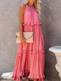 Coral Pleated Cake Maxi Dress