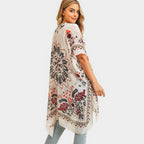 Spring Kimono - Cream and Multicolor Flowers