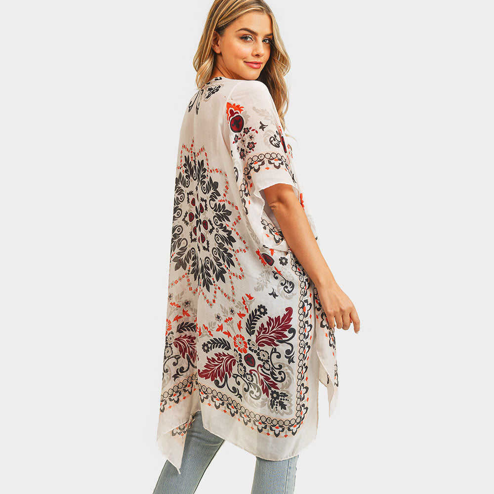 Spring Kimono - Cream and Multicolor Flowers