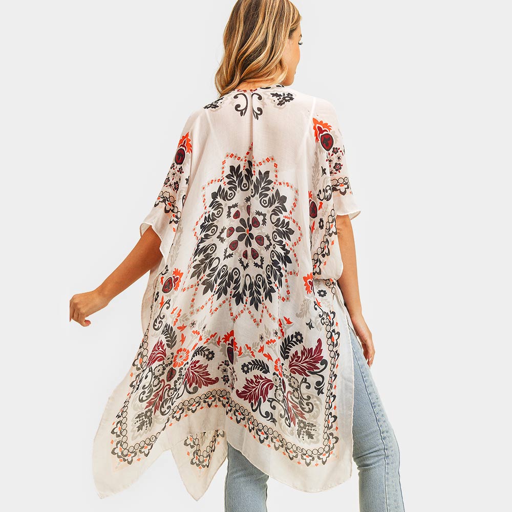 Spring Kimono - Cream and Multicolor Flowers