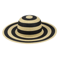 Black and Beige Striped Paper Braided Woven Hat