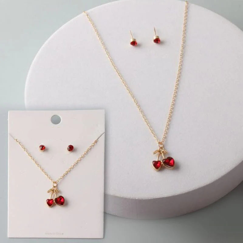 Cherry Drop Necklace Set