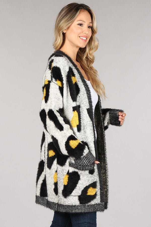 Cheetah Cardigan Black Grey and Yellow