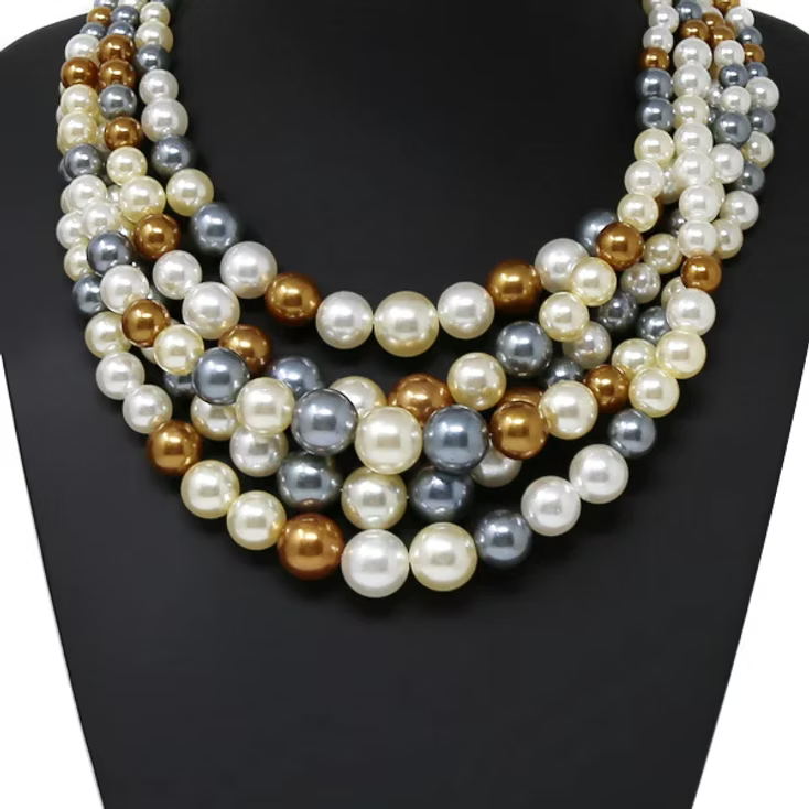 Multi Strand Pearl Beaded Layered Necklace - Brown Multi