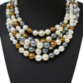 Multi Strand Pearl Beaded Layered Necklace - Brown Multi