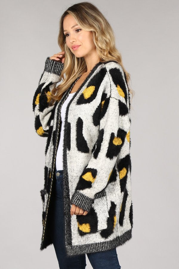 Cheetah Cardigan Black Grey and Yellow