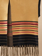 Camel Black Red Striped Fringe Cardigan