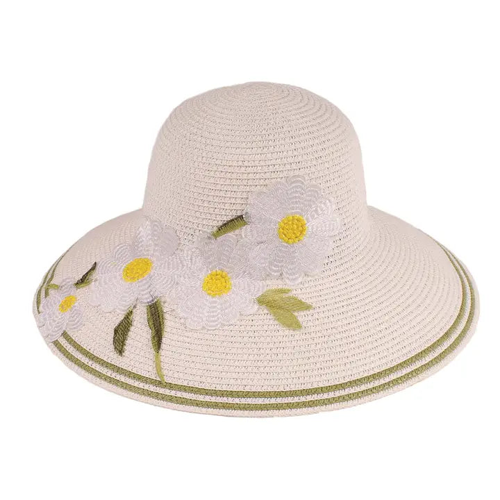 Floral Embellished Cream and Yellow Hat