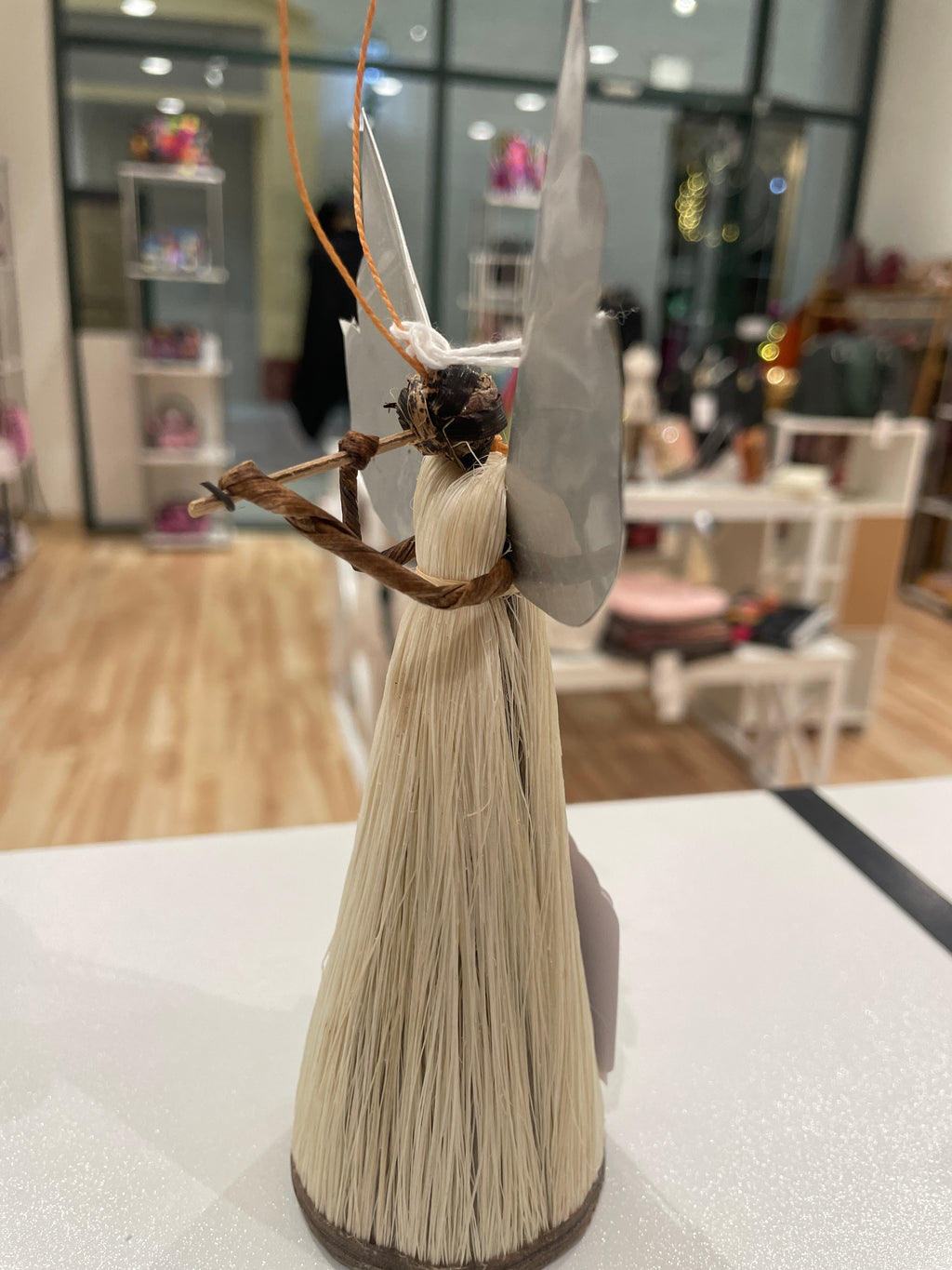 Small Banana Fiber and Angel with Flute Ornament