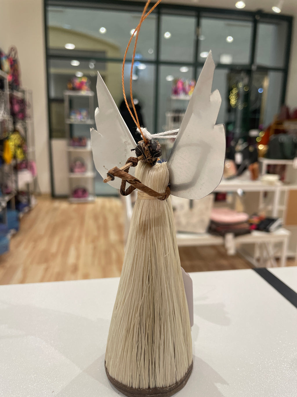 Small Banana Fiber and Angel with Flute Ornament
