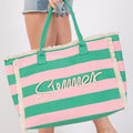 Pink / Green Stripe with Cream Trim Summer Beach Bag