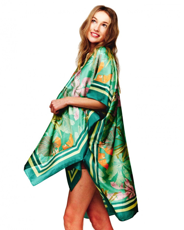 Green Satin Feel Kimono