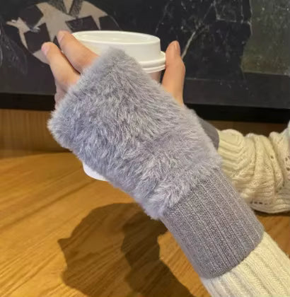 Furry Fingerless Handwarmer Gloves