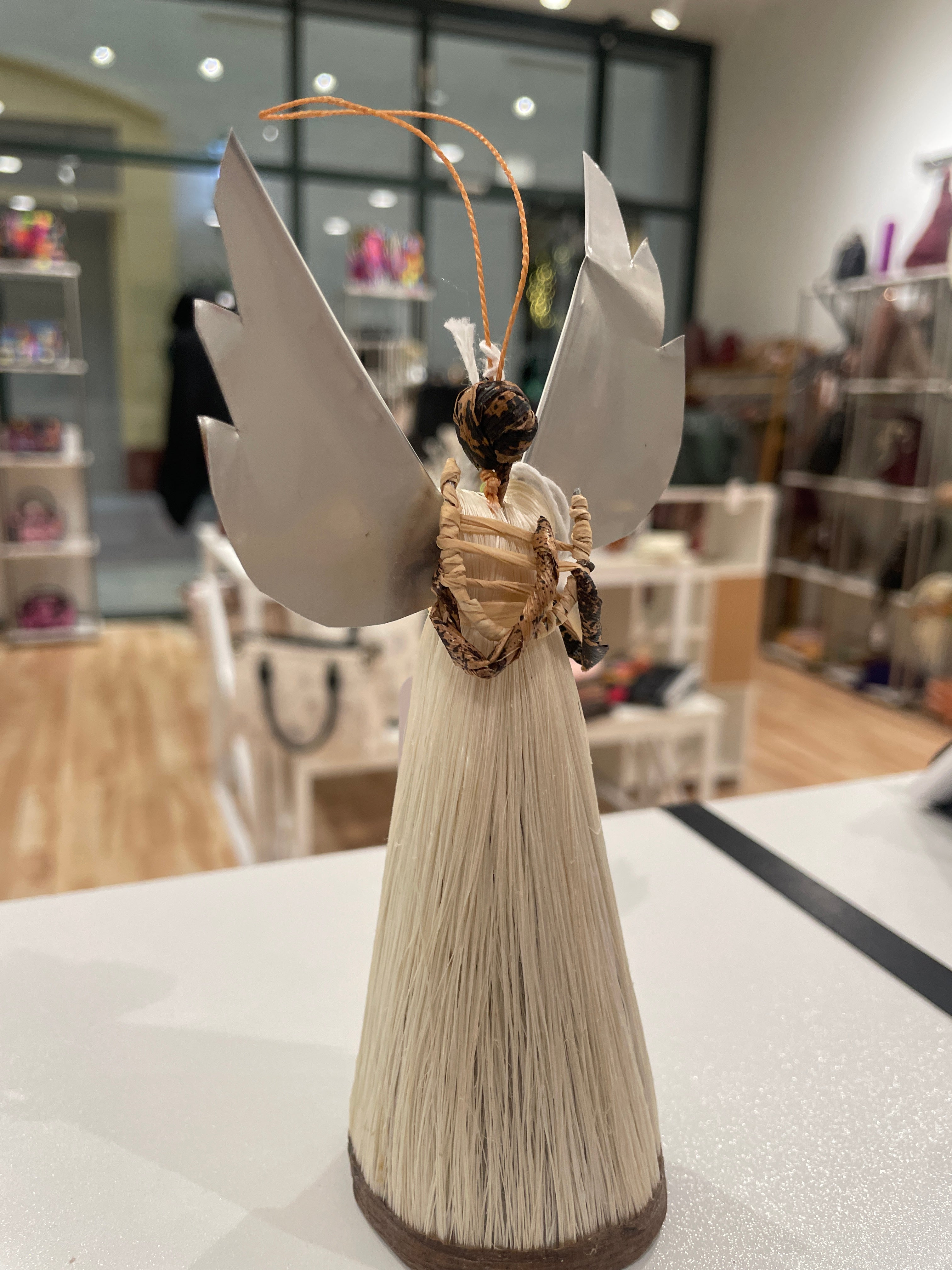 Small Banana Fiber and Angel with Harp Ornament