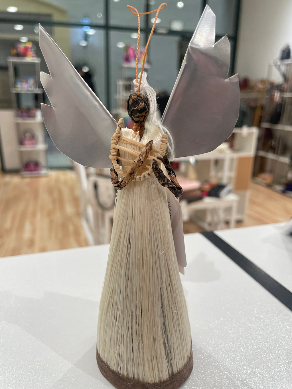 Small Banana Fiber and Angel with Harp Ornament