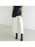 Leather and Pleated Split Skirt