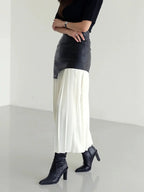 Leather and Pleated Split Skirt