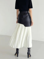 Leather and Pleated Split Skirt