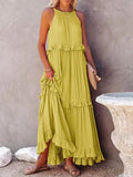 Lime Green Pleated Cake Maxi Dress