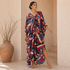 Multi Color Tan Red Blue Kaftan / Moo Moo