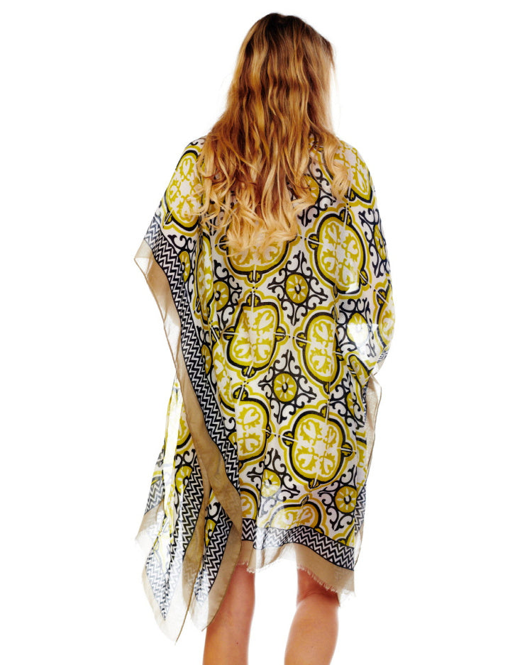 Pastel Greens and Black Medallion Kimono