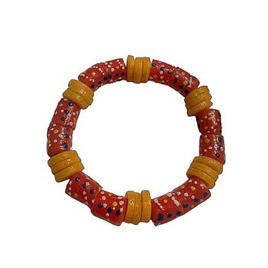 Orange and Yellow Bella Africa Krobo Bead Stretch Bracelet
