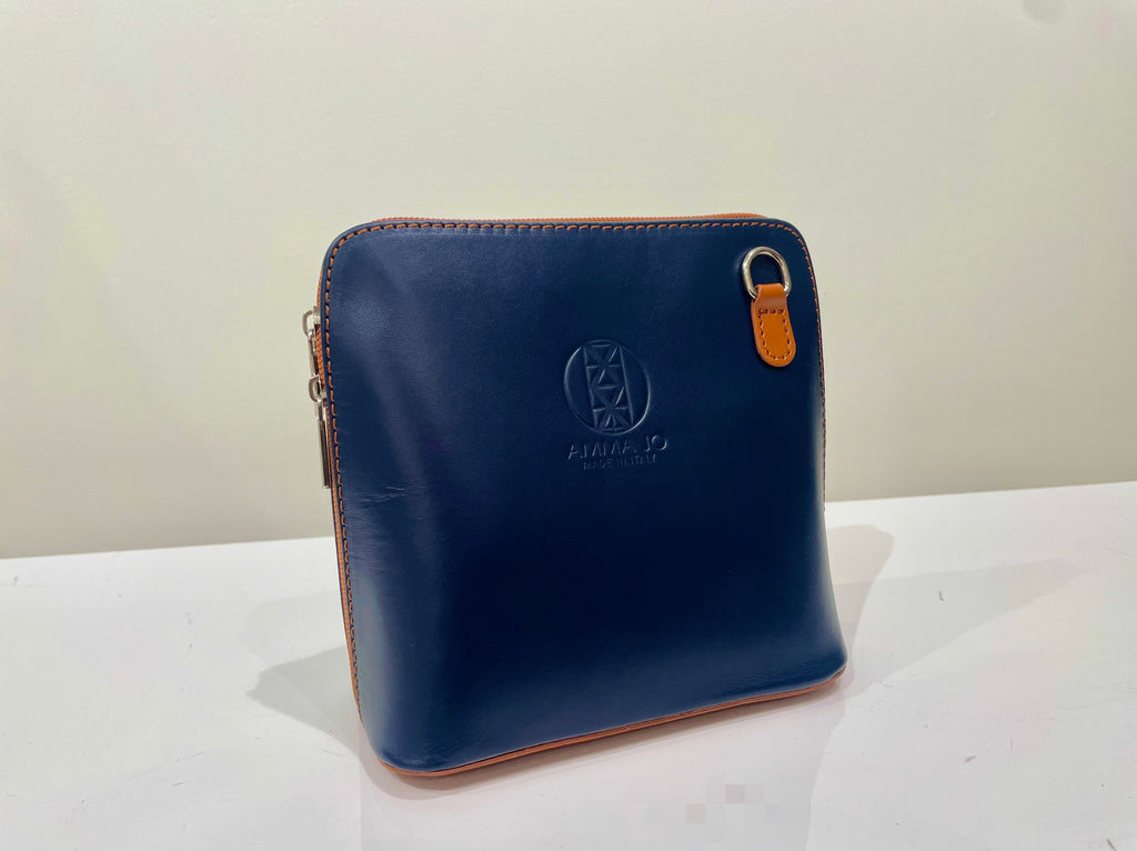 AMMA JO Laura Crossbody Bag (Made in Italy) - Navy and Brown