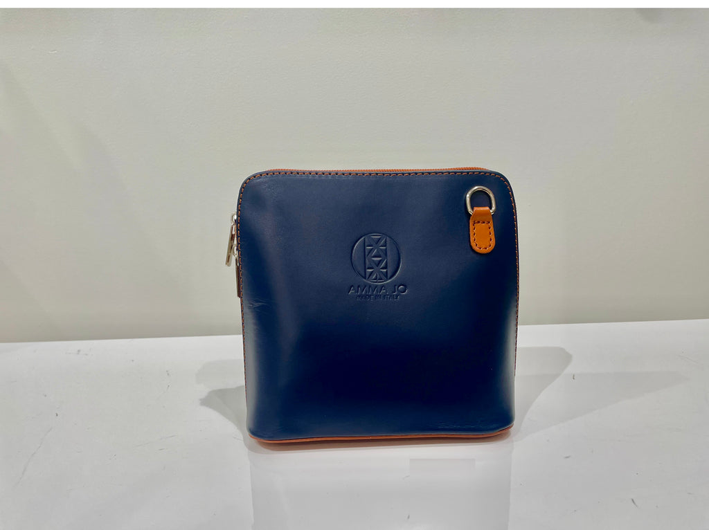 AMMA JO Laura Crossbody Bag (Made in Italy) - Navy and Brown