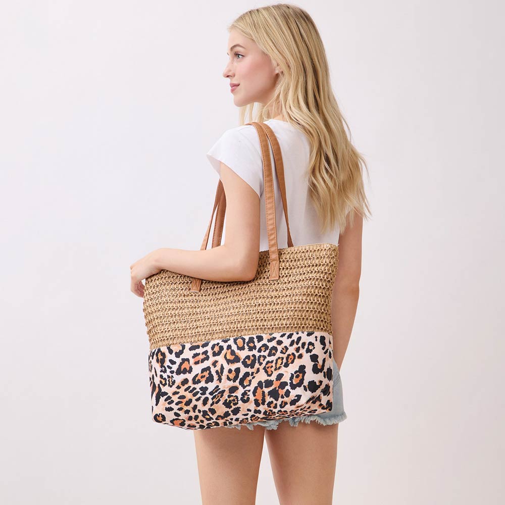 Woven Leopard Beach Bag