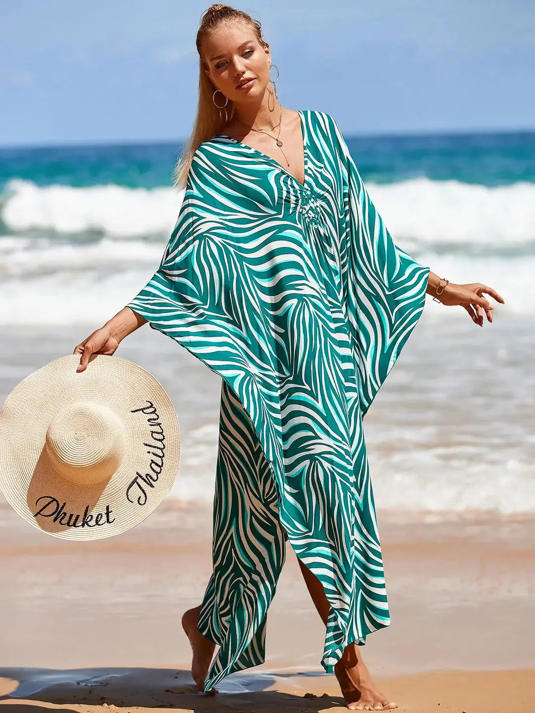 Relaxed Fit Teal Green Kaftan / Moo Moo