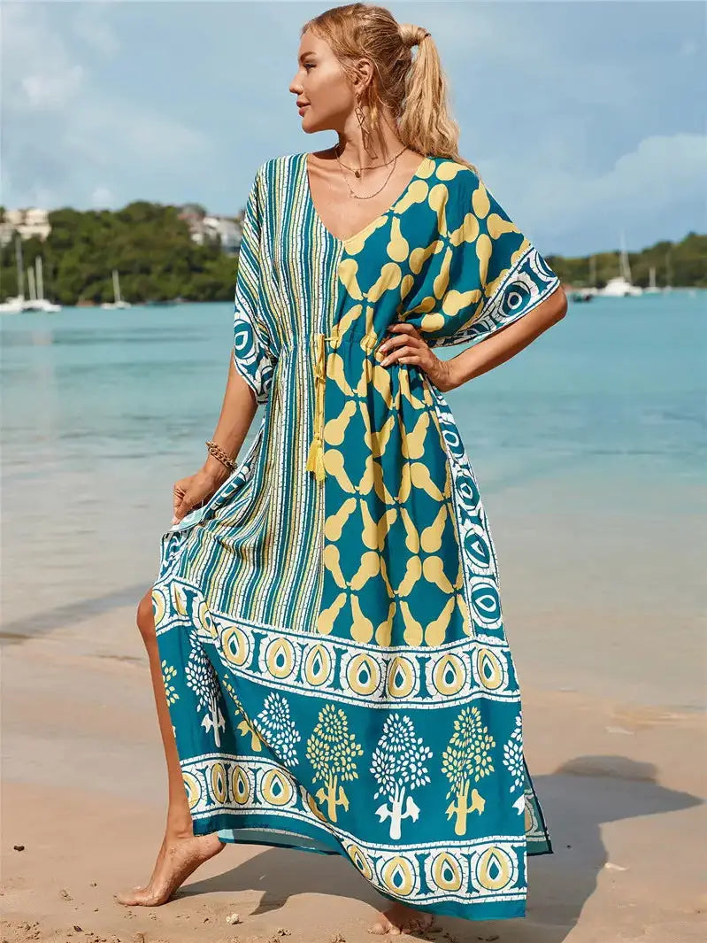 Teal Blue Drawstring Waist Kaftan / Moo Moo