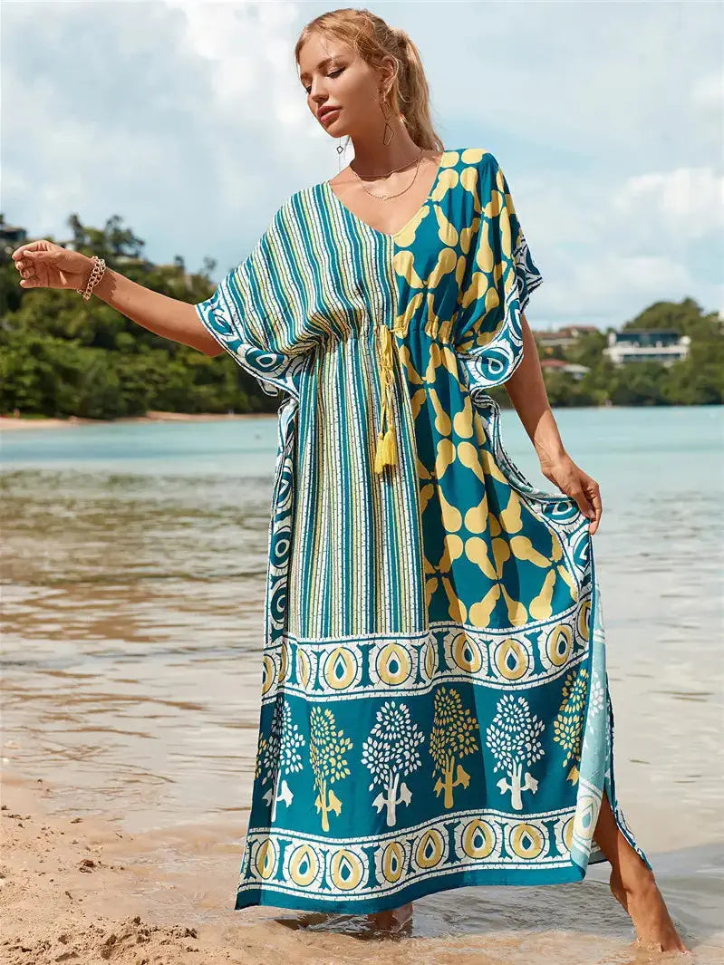 Teal Blue Drawstring Waist Kaftan / Moo Moo