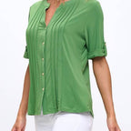 Green Casual Top with Placket