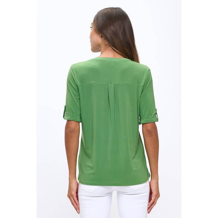 Green Casual Top with Placket