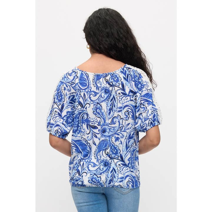 Blue Paisley Crochet Embellished Top