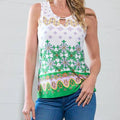 Sleeveless Keyhole Green and Blue Multicolor Top