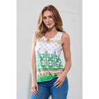 Sleeveless Keyhole Green and Blue Multicolor Top