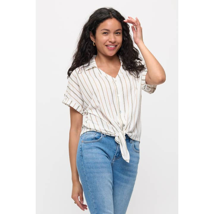 Striped Vienna Tie Front Top