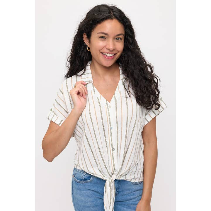 Striped Vienna Tie Front Top