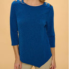 Ribbed Blue Button Shoulder Top