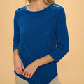 Ribbed Blue Button Shoulder Top