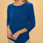 Ribbed Blue Button Shoulder Top