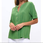 Green Casual Top with Placket