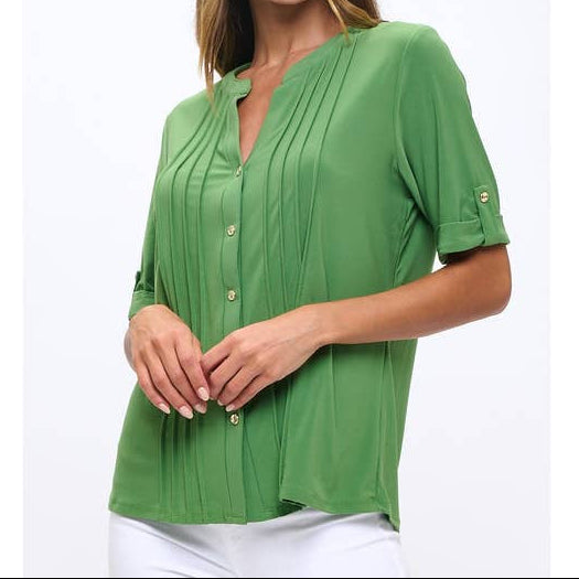 Green Casual Top with Placket