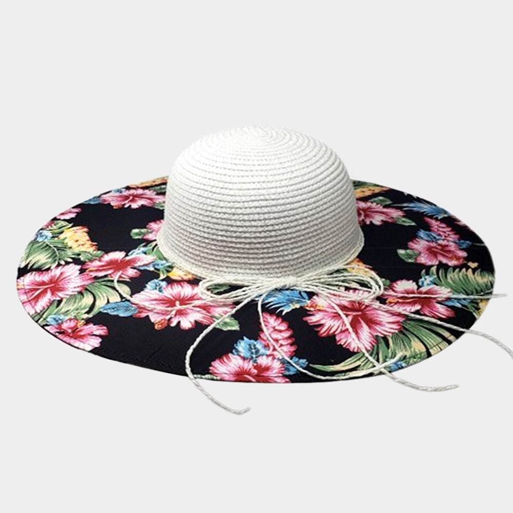 Floral Wide Brim Hat (White)