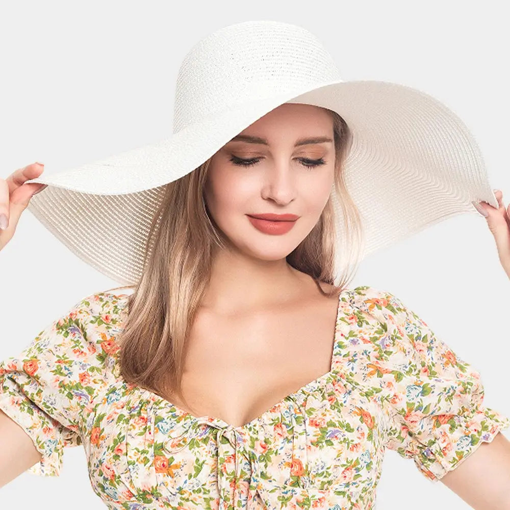White Wide Brim Oversized Floppy Sun Hat