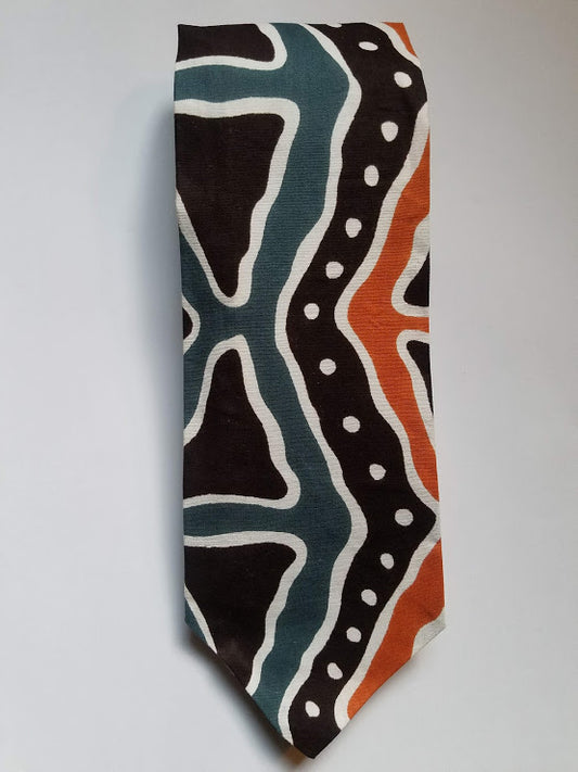 Brown/Orange/Teal Ethiopian Necktie - Men's Tie Made in Africa