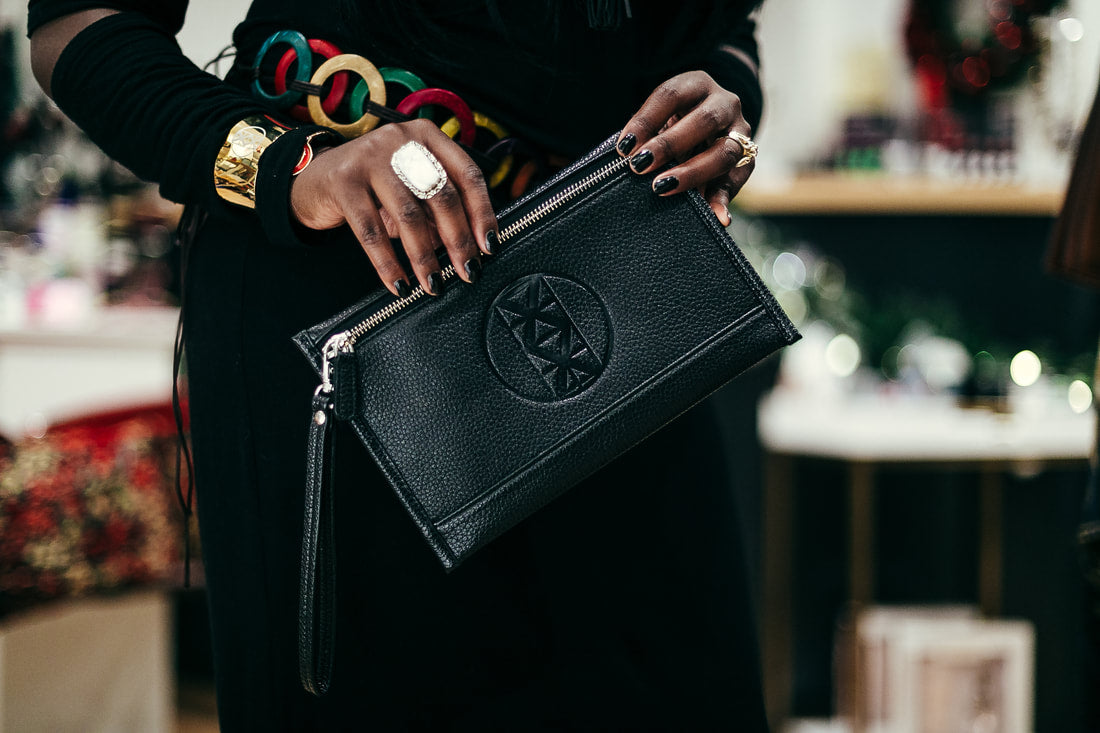 AMMA JO-Black Signature Wallet Clutch