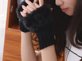 Faux Fur Fingerless Gloves - Black