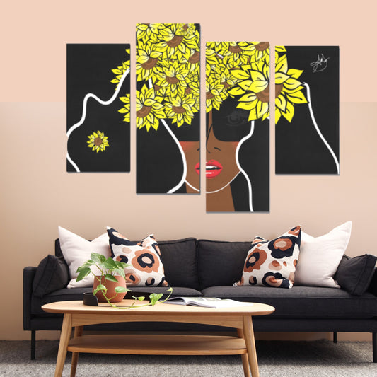 AMMA JO Cocoa Sunflower 4 Piece Wall Art Canvas Wall Art Y (4 pieces)